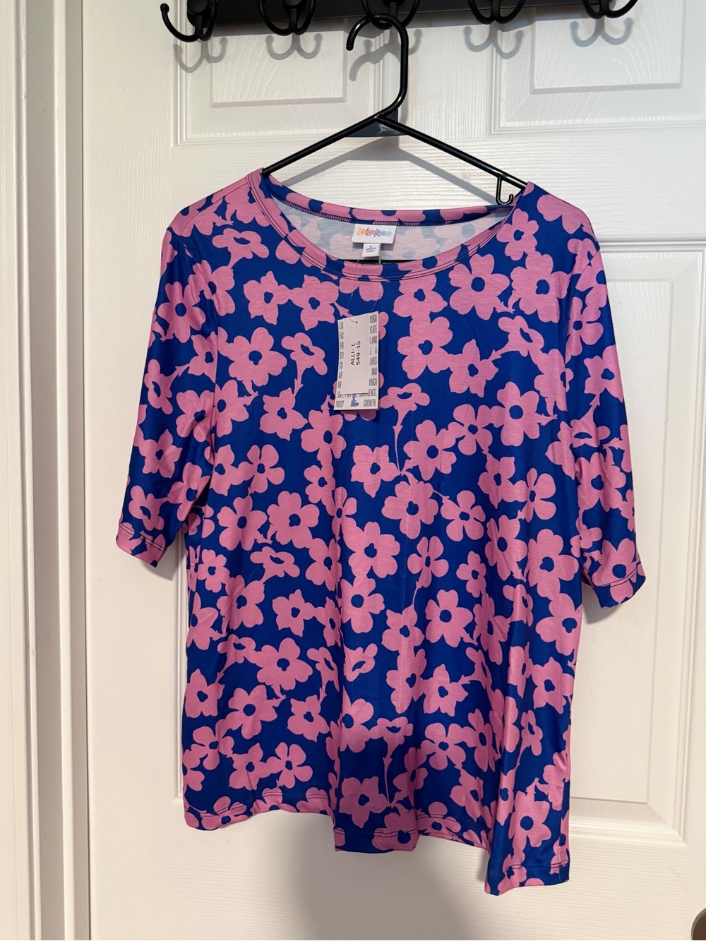 LuLaRoe Navy Top with Pink Floral Print